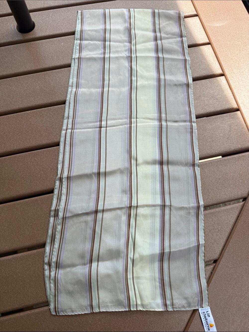 Liz Claiborne Striped Oblong Vintage 80s Silk Scarf Green Brown